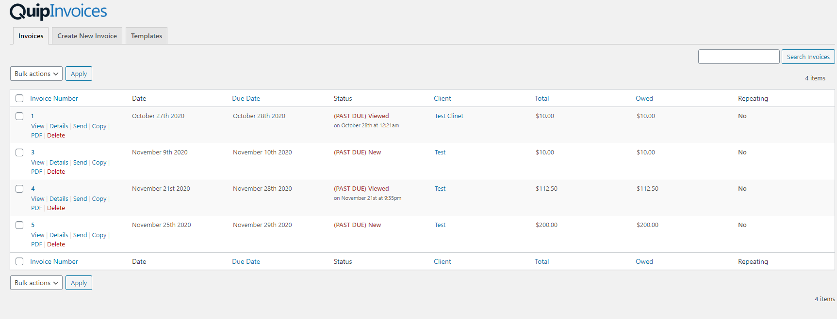 Invoice listings