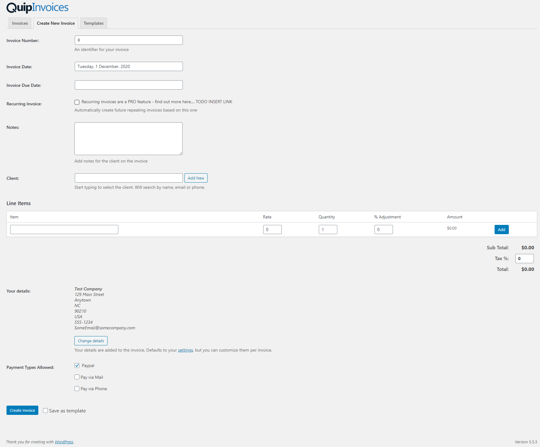 Create New Invoice