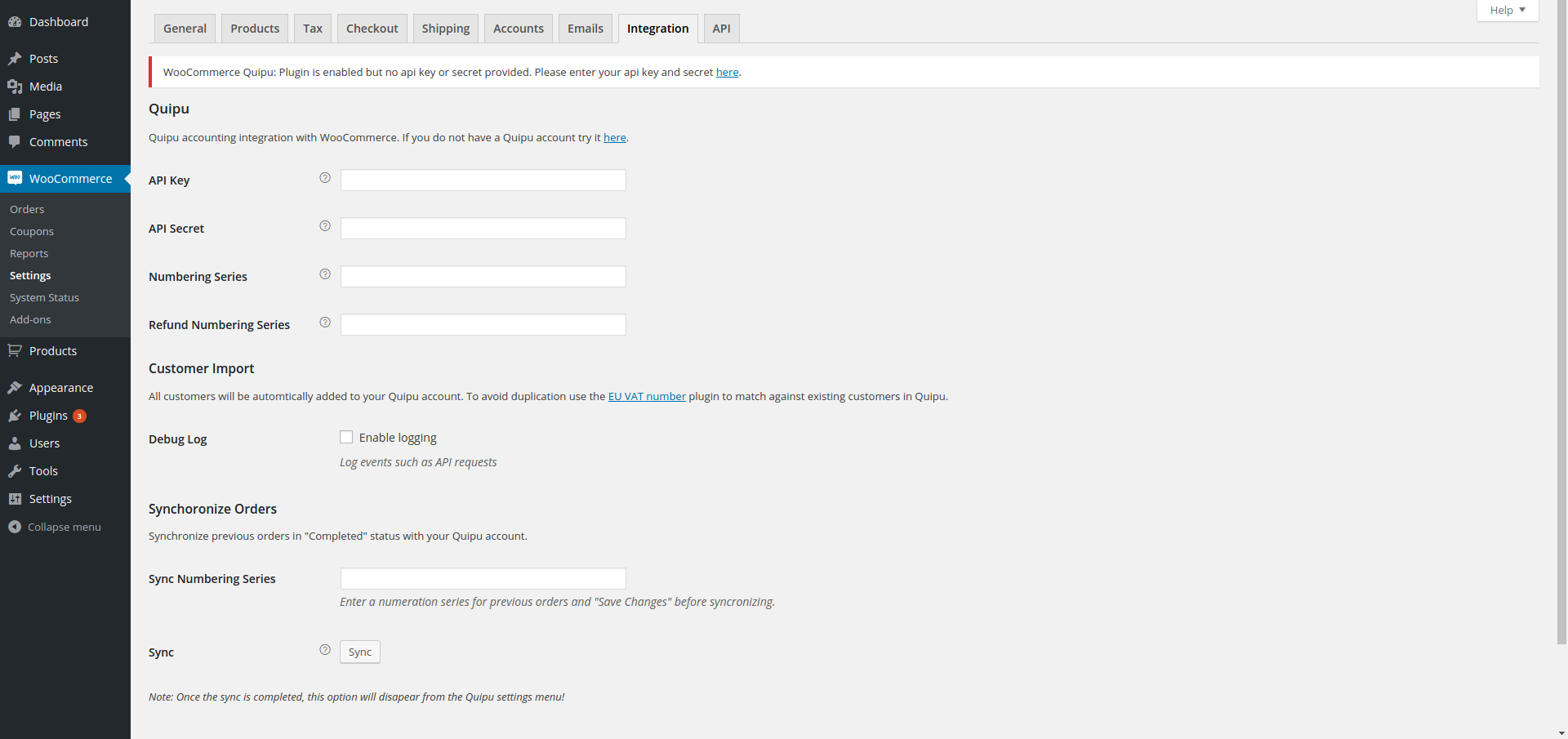 Paste it in the Quipu for WooCommerce settings page
