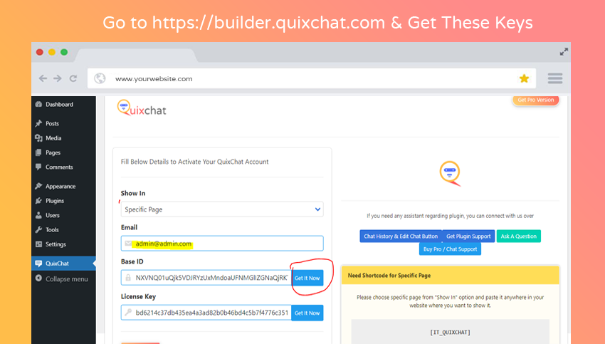 In QuixChat Builder Enter your Email & Domain and click to "Continue Button" & Start Creating yout Contact Button.