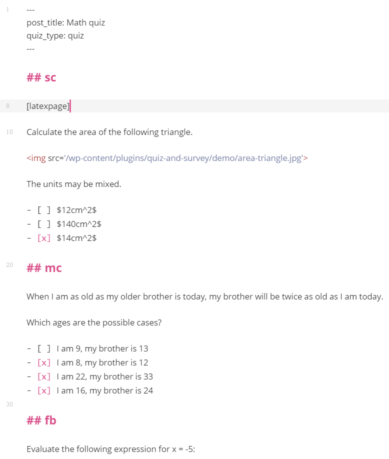 Markdown file for a quiz