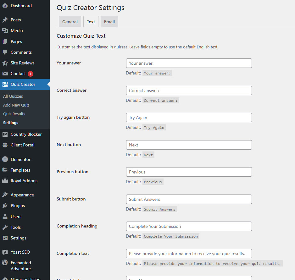 Customize text settings