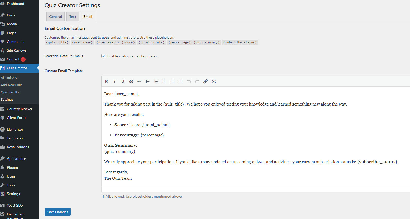 Email template example