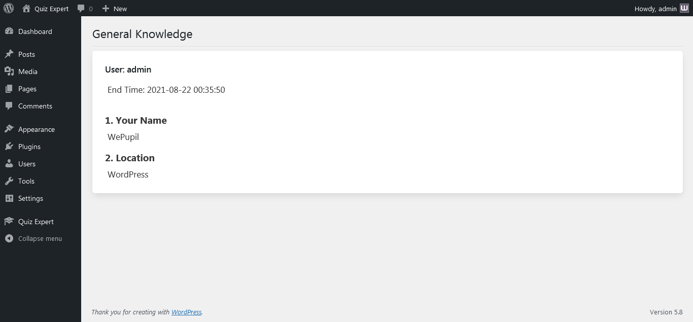 Front end answer submission view