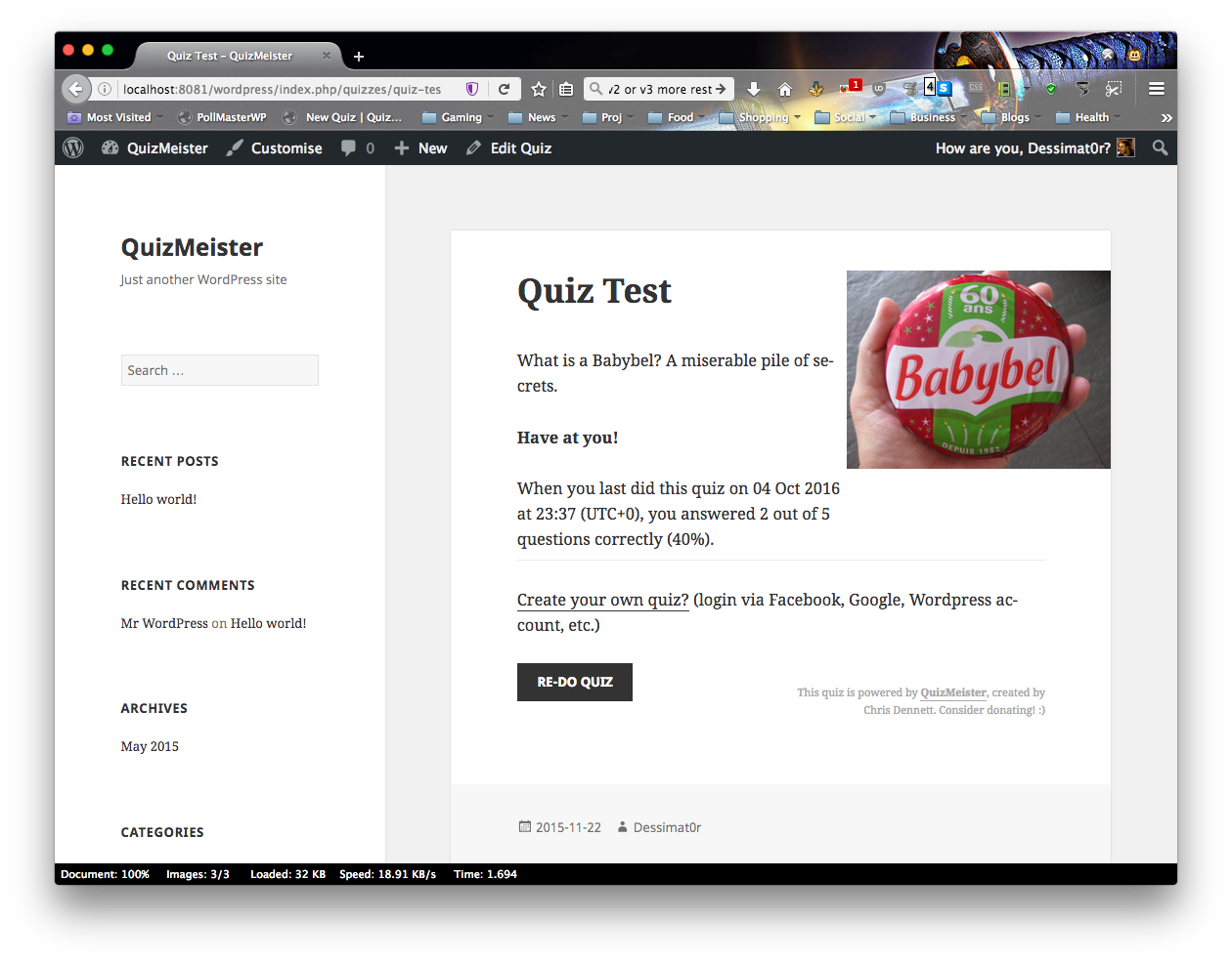 Starting a quiz.