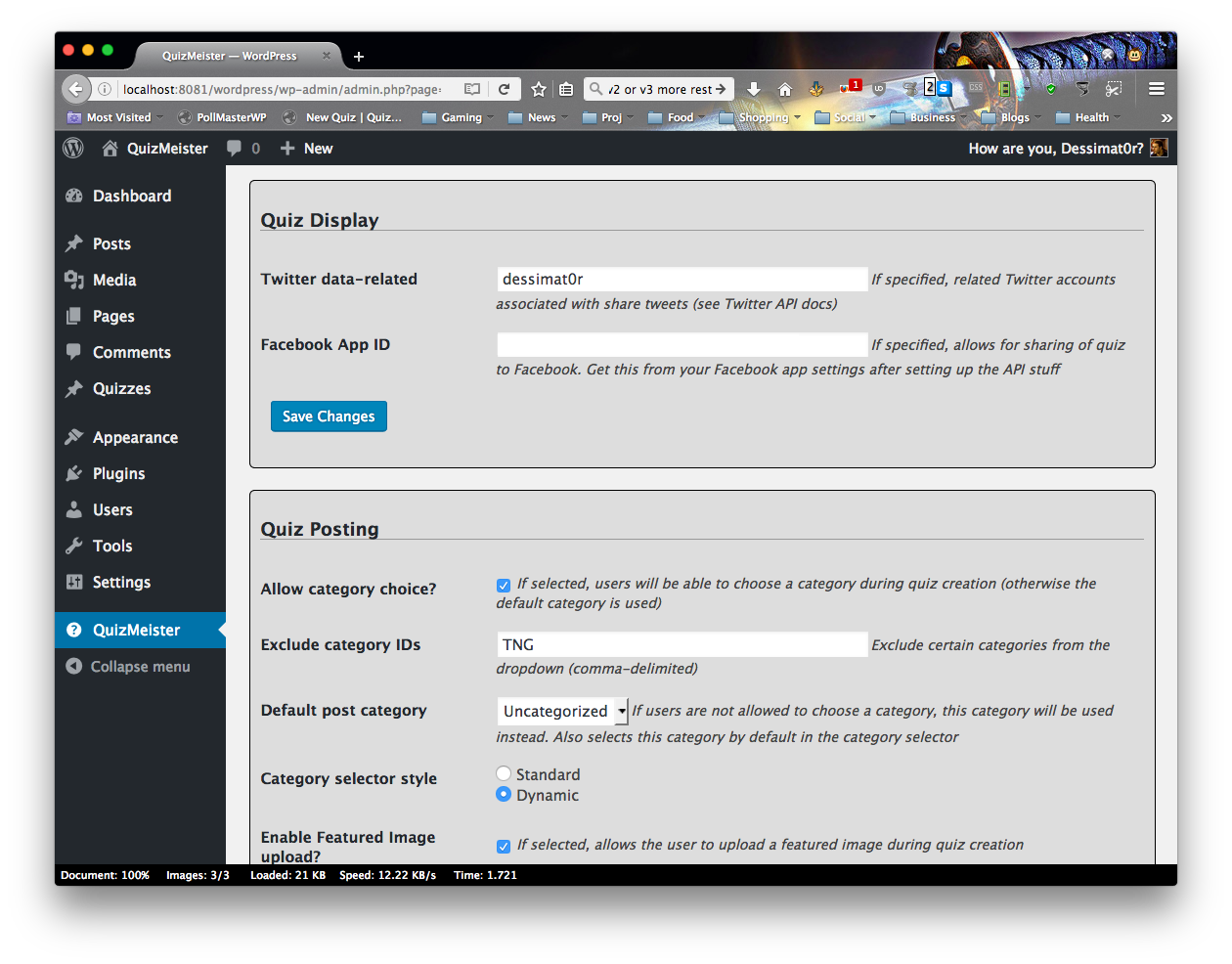 The settings page.