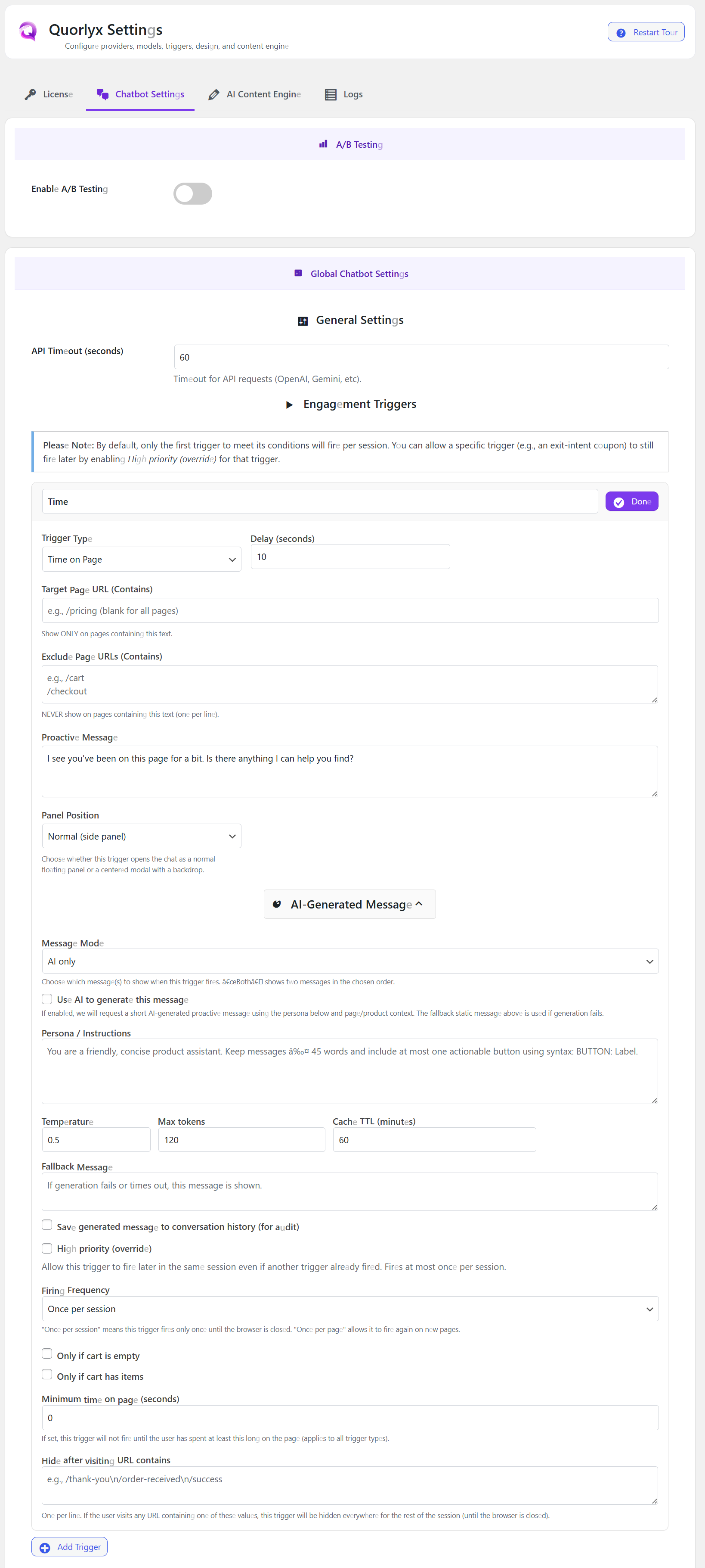 Configuration Settings -Triggers - Settings