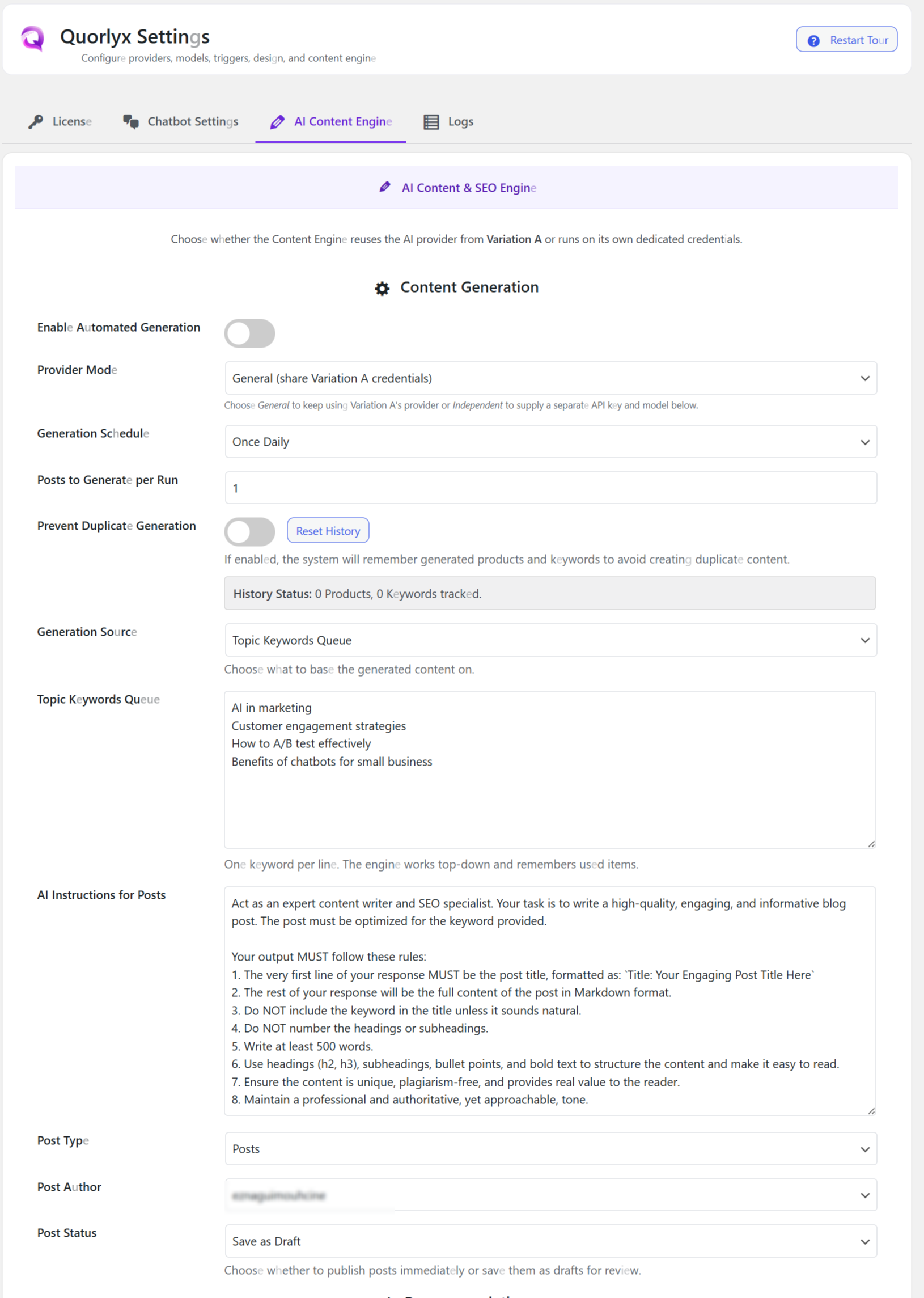 Configuration Settings -Content Engine - Setting
