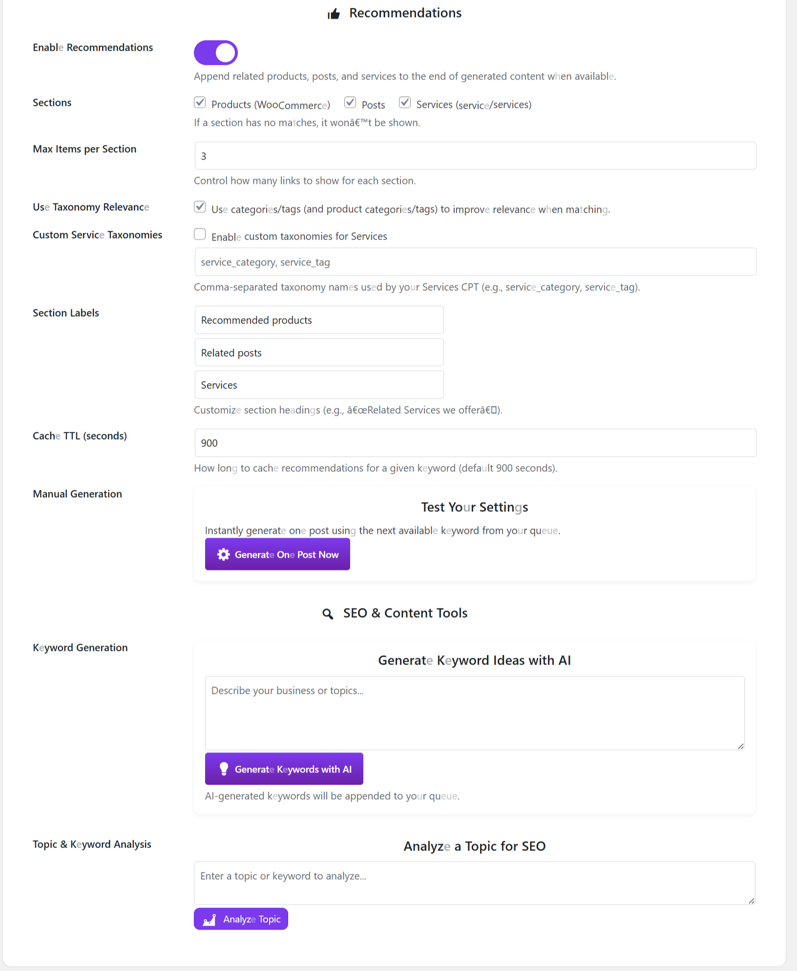Configuration Settings -Content Engine - Setting