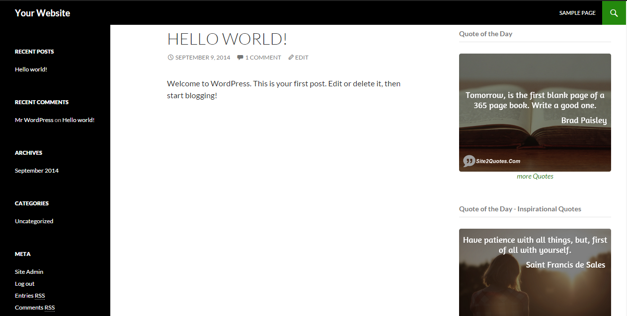 Screenshot of the wordpress page with multiple Quote Of The Day widgets in content sidebar area.