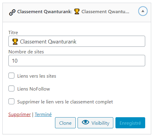 Qwanturank widget settings