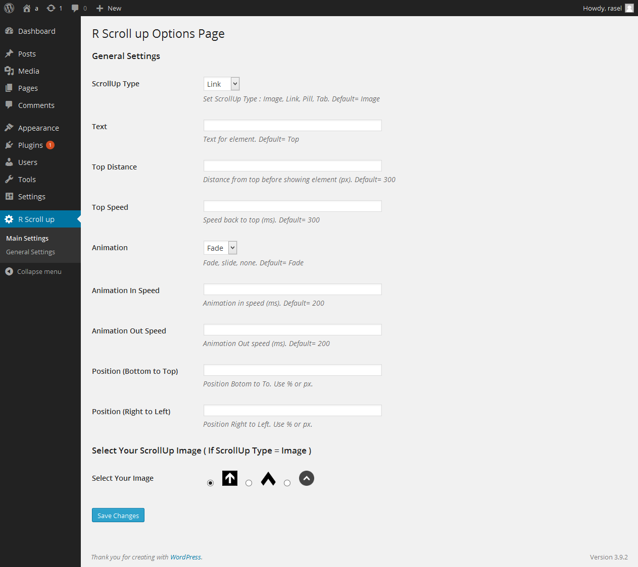 R Scroll Up Options Page