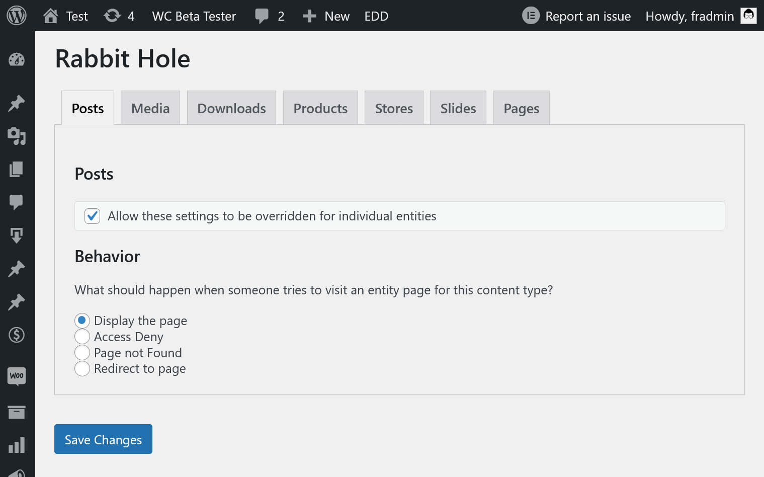 Admin Global settings on the Settings -> Rabbit Hole.