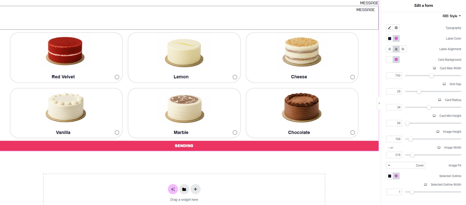 Elementor Form: visual radio cards and stye Tab.
