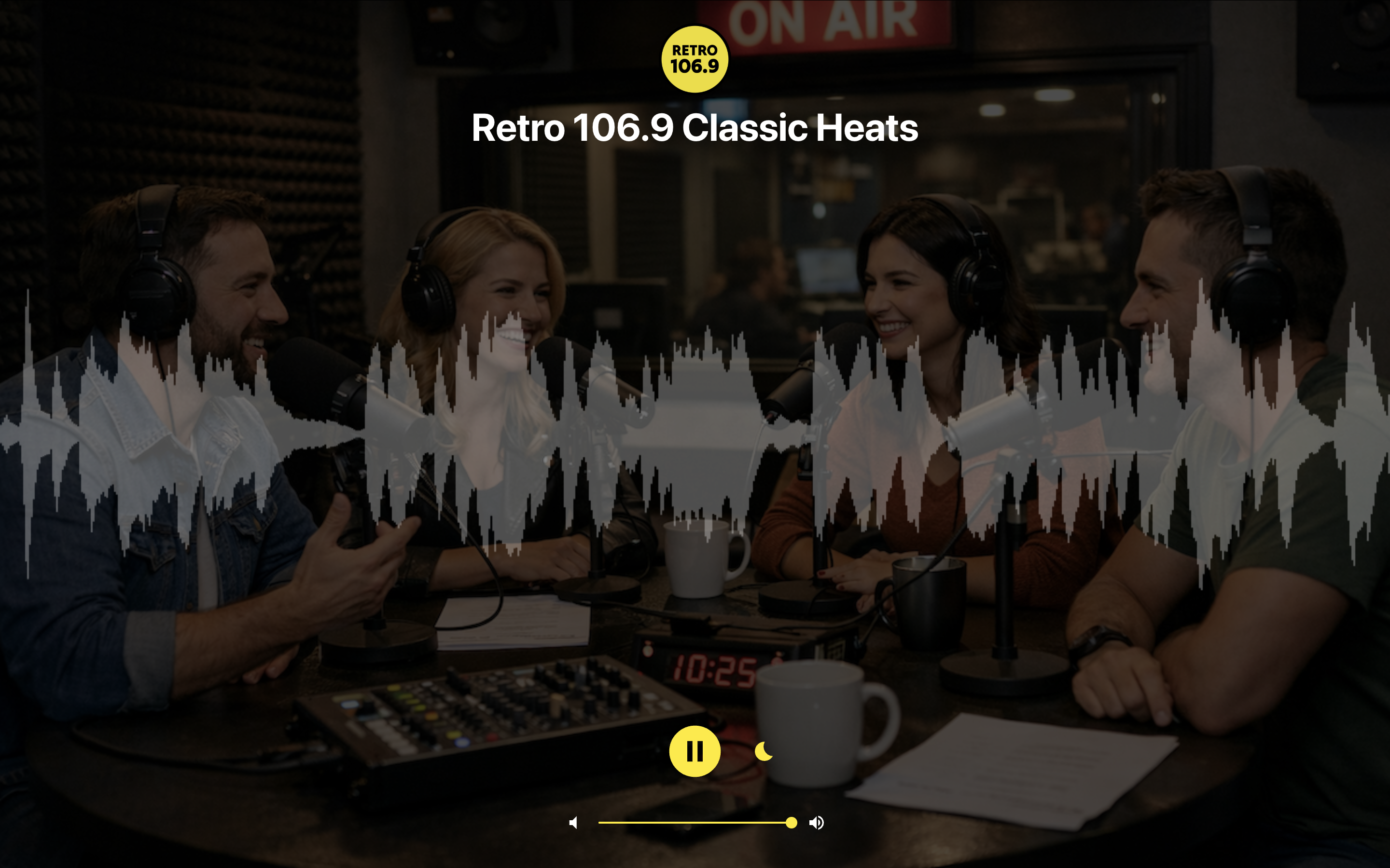 Player page example with yellow theme color and Amplitude Waterfall visualizer