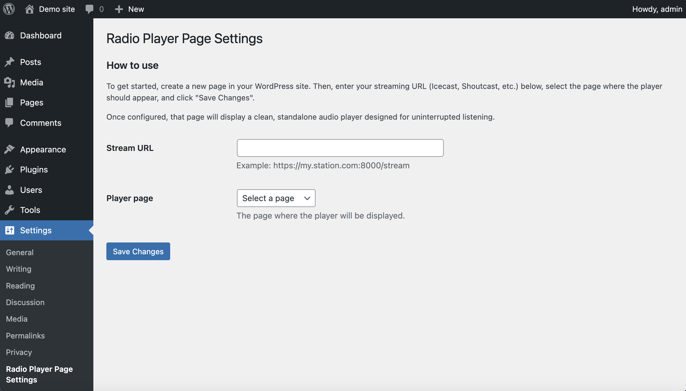 Plugin settings page: designed to be simple and intuitive.
