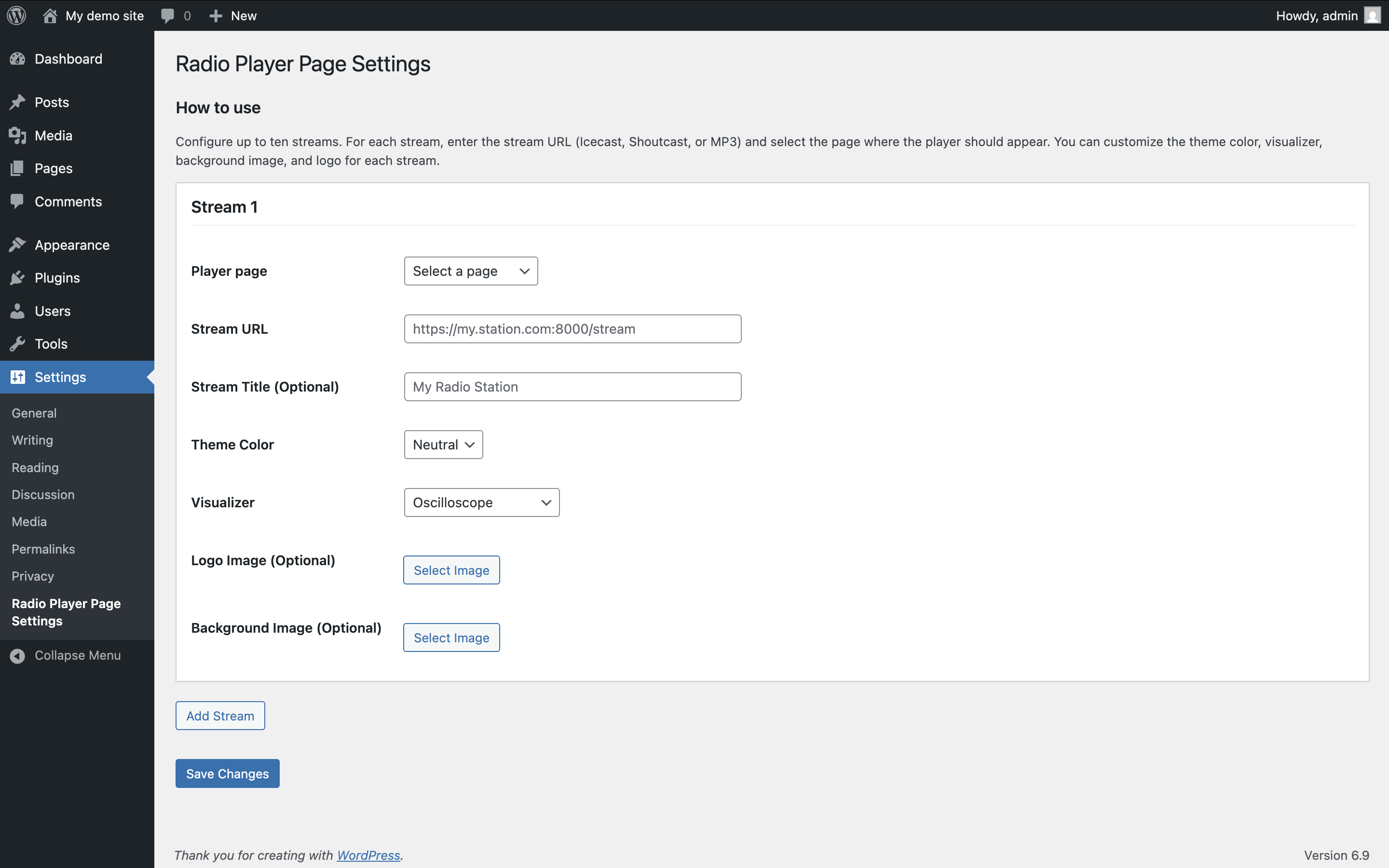 Admin settings for managing stations