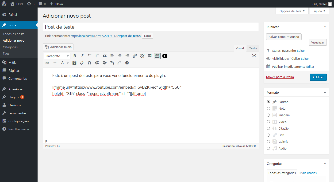 Shortcode in editor.
