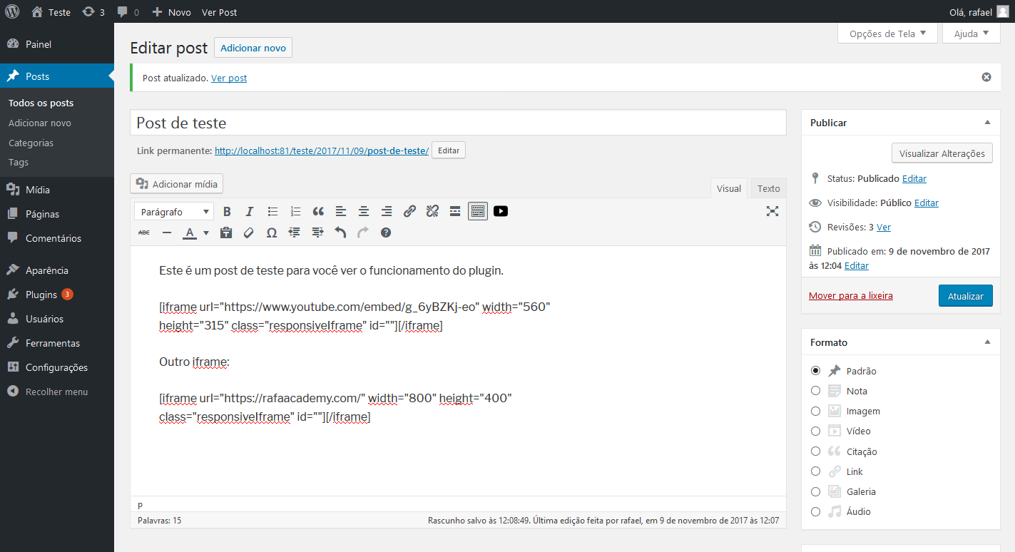 Shortcode in editor.