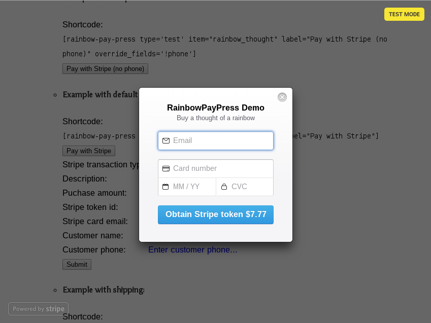 The official Stripe Checkout Dialog that appears when the buyer clicks to enter the Stripe