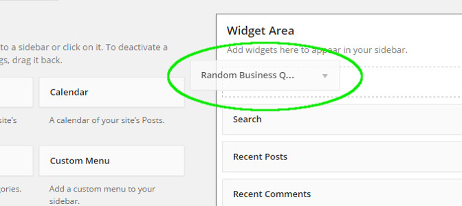 After installing and activating, simply drag Random Business Quotes into the widgets area.
