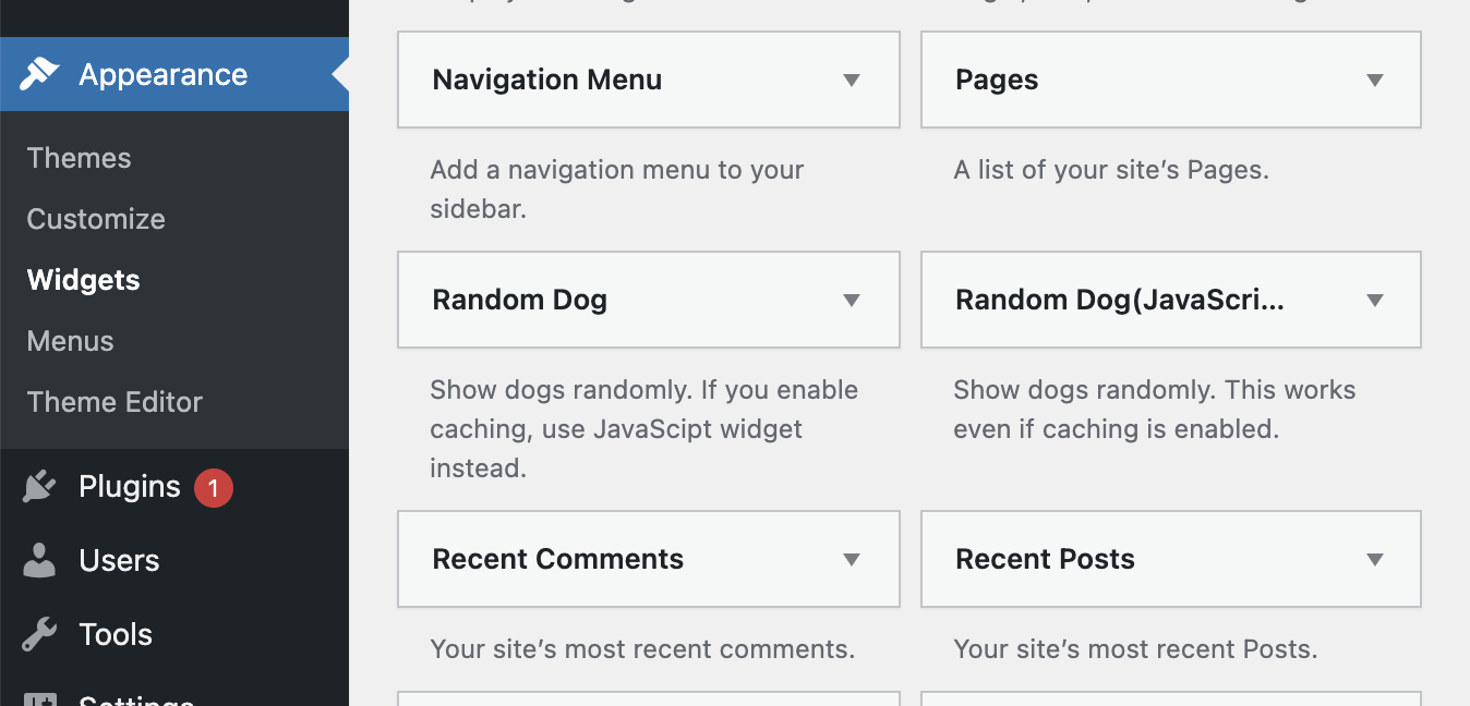 Widgets shown in admin dashboard.