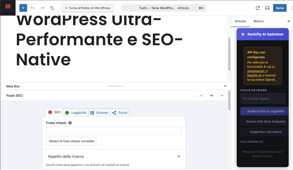 The settings page and API Key configuration.