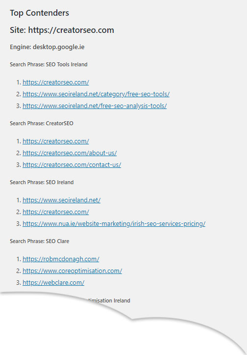 If social media links are contending for the search term this also will be listed in a separate table.