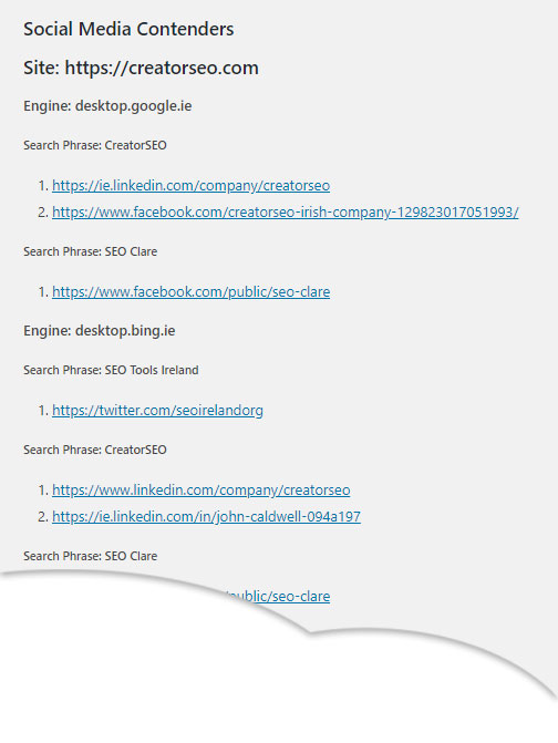 Rank tracking charts, ranking values for the primary website and for the named competitors over time will be available after sufficient results are gathered by the software.