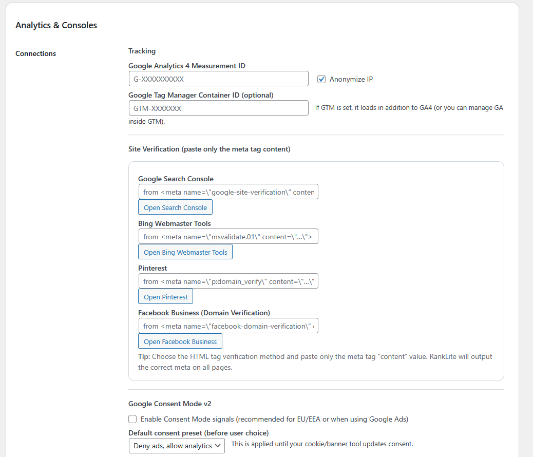 Analytics helpers (GA4/GTAG & GTM passthrough settings)