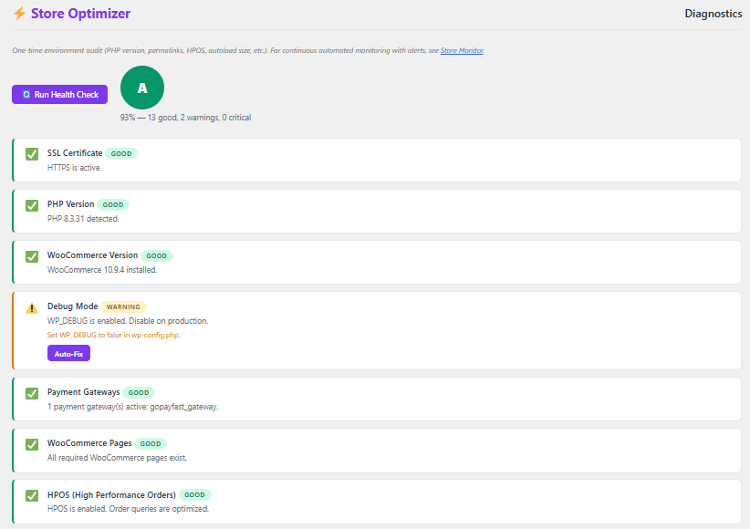 Performance settings — Tier 1/2/3 modules.
