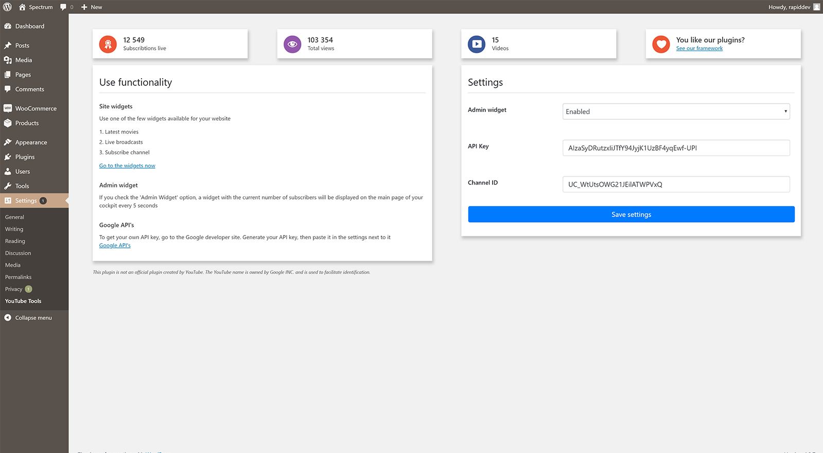 Screenshot of settings screen