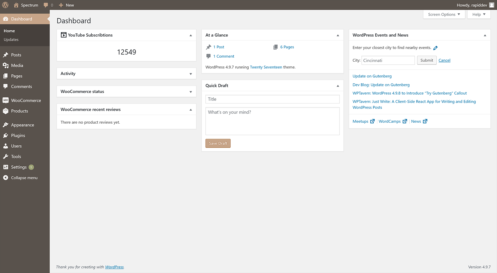 Admin widget