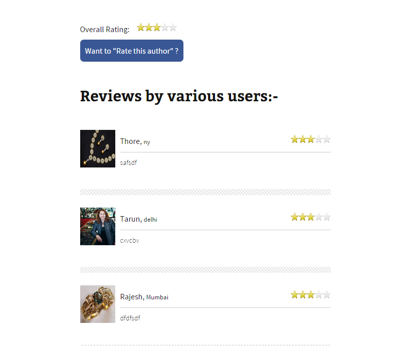List of reviews of author page