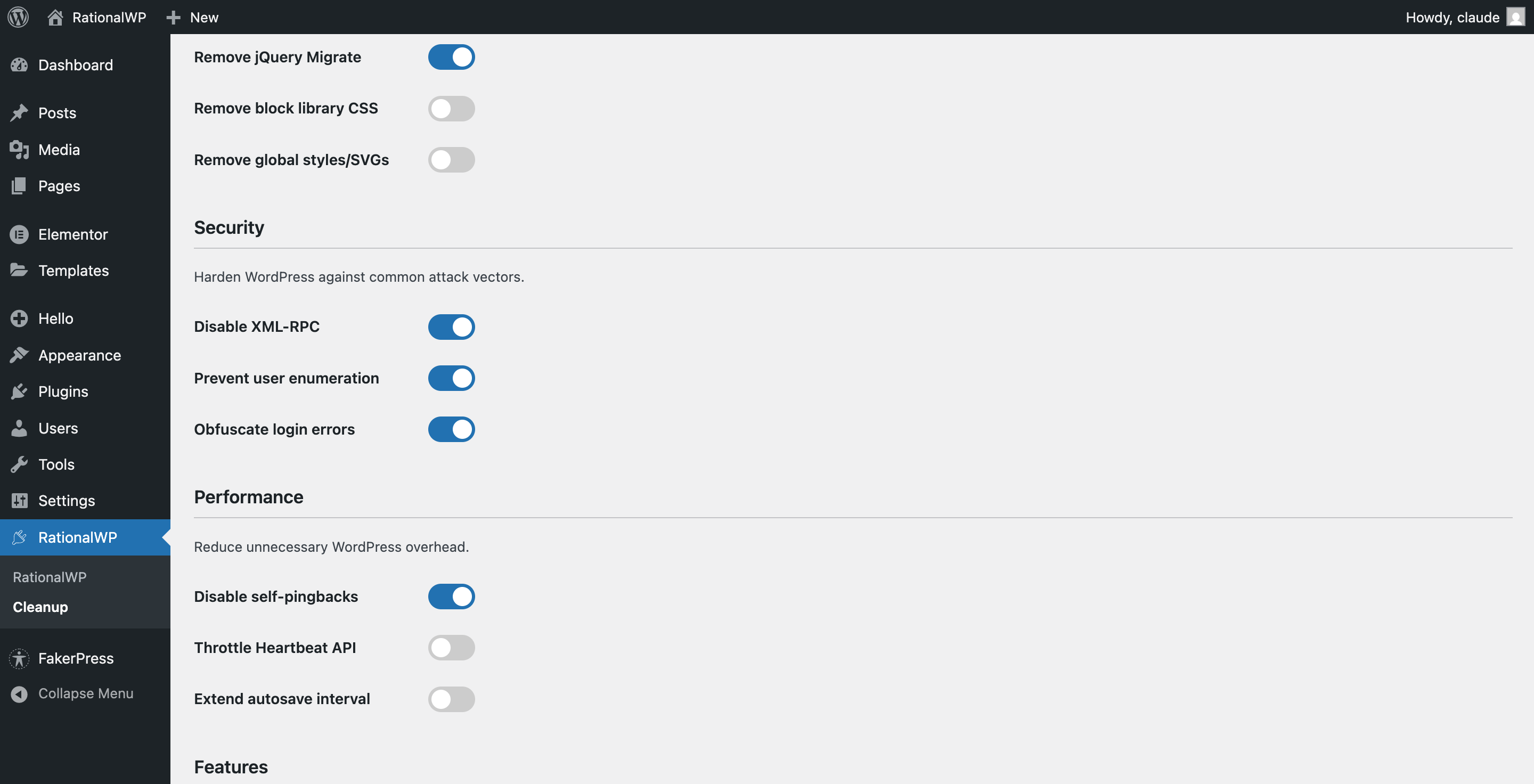 Features and Admin cleanup sections