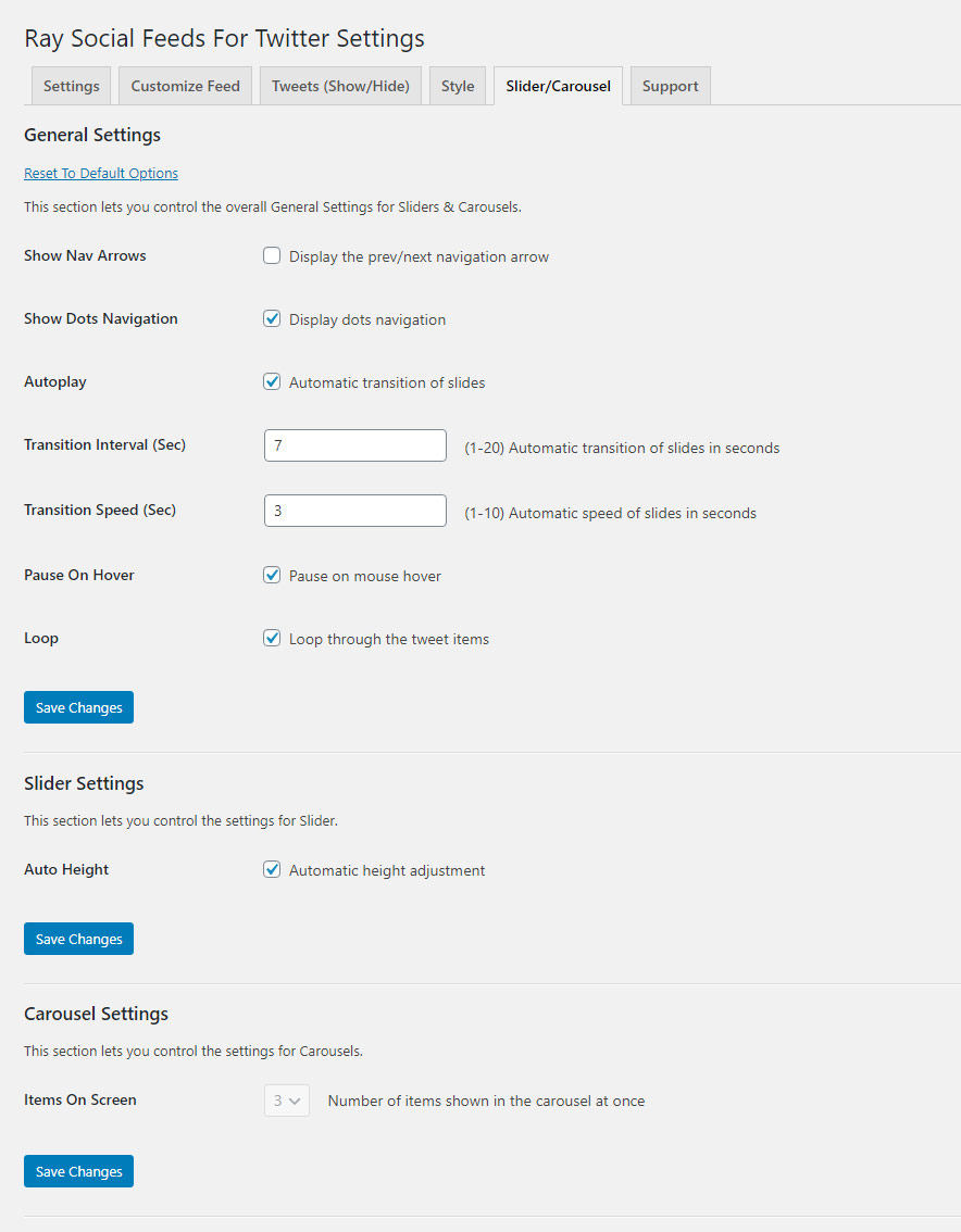 Slider/Carousel: Lets you control the settings for your sliders.