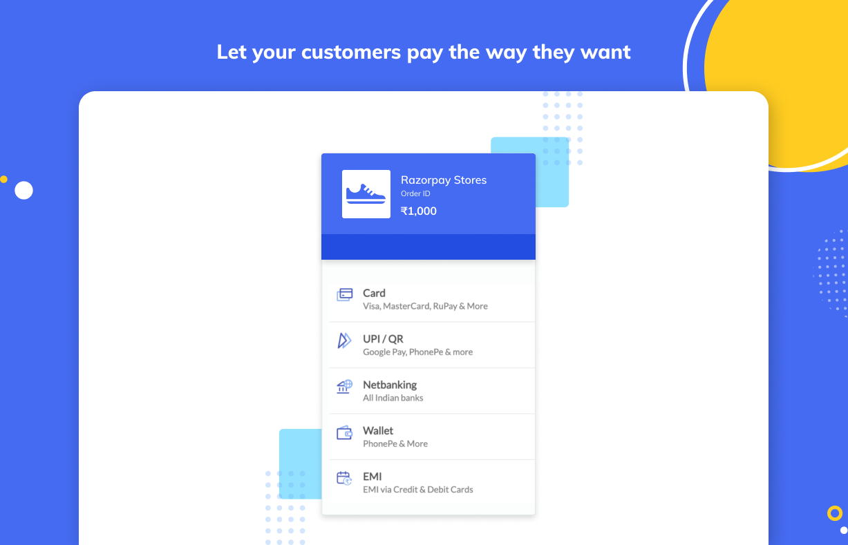 Collect payments via UPI, credit/debit card, net-banking, wallets and more on your Elementor built site with a single plugin.