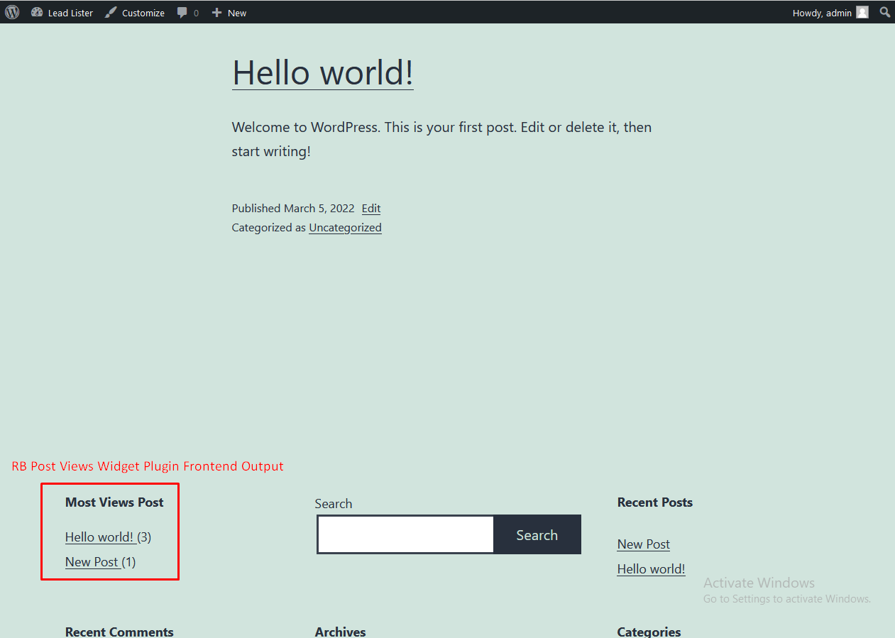 Frontend display of the most viewed posts