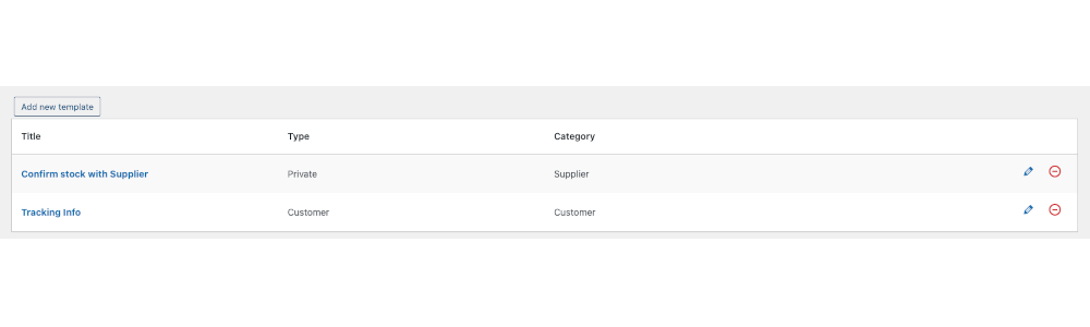 Browse order note templates.