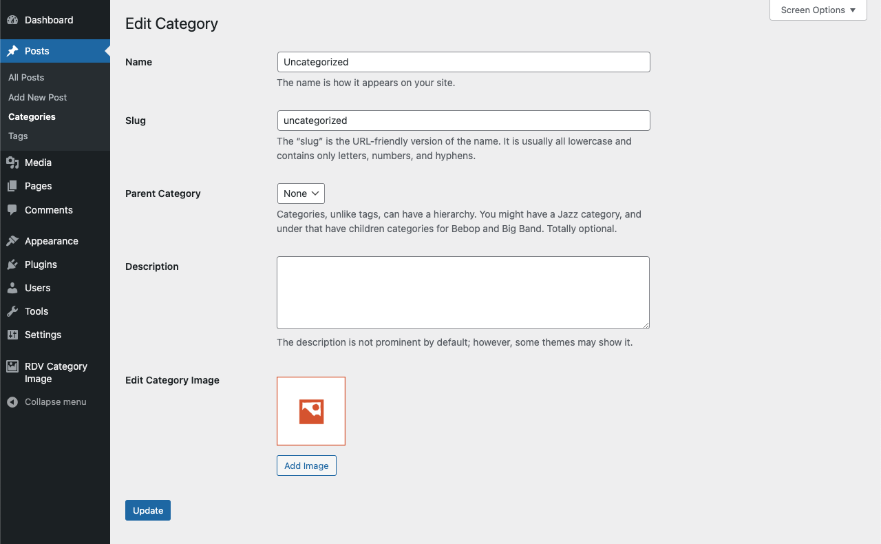 Edit Category page.