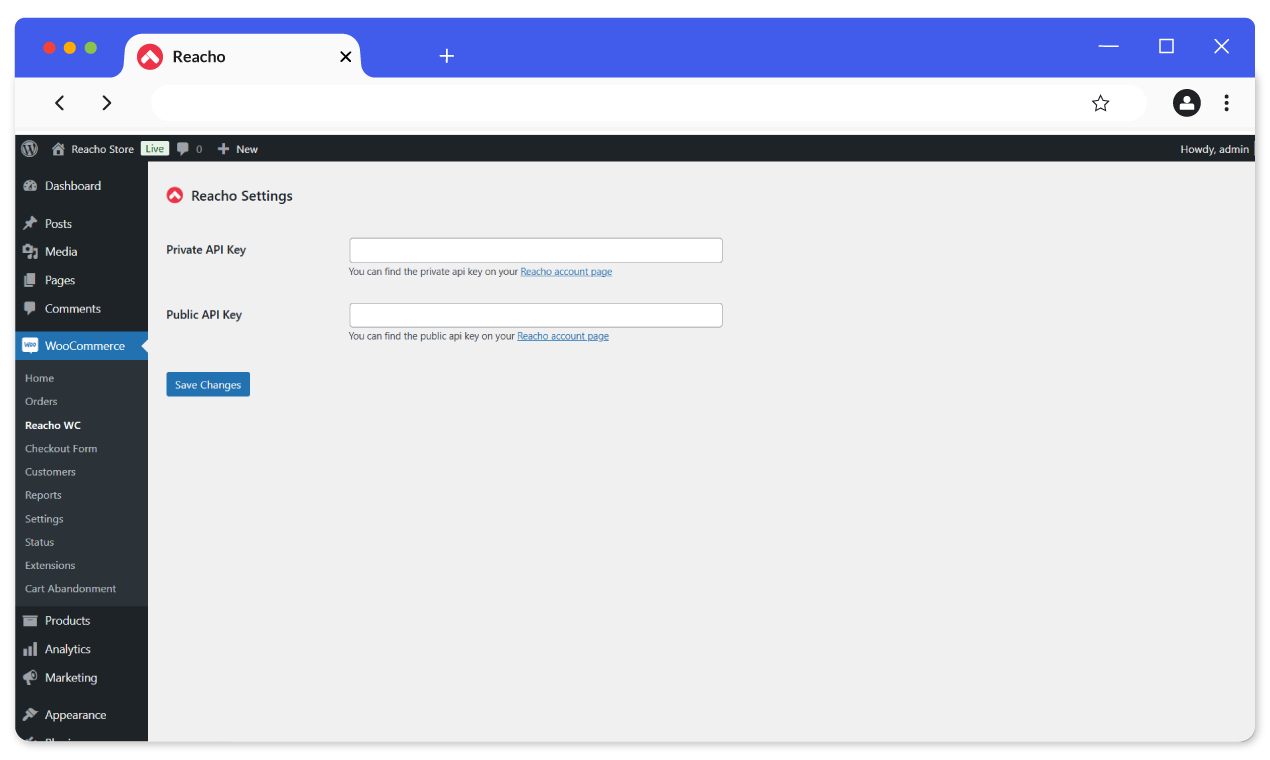 ReachO WooCommerce Settings page