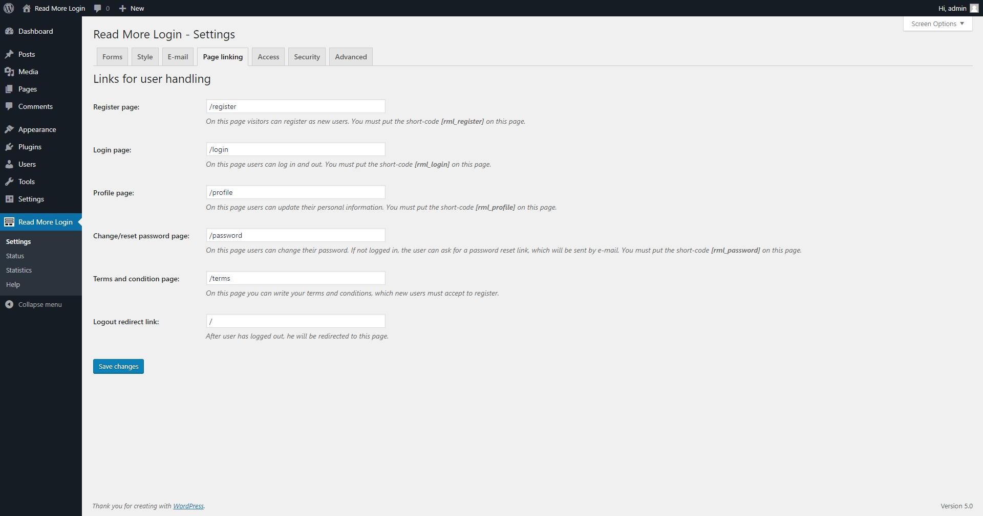 Plugin also provides password change page.