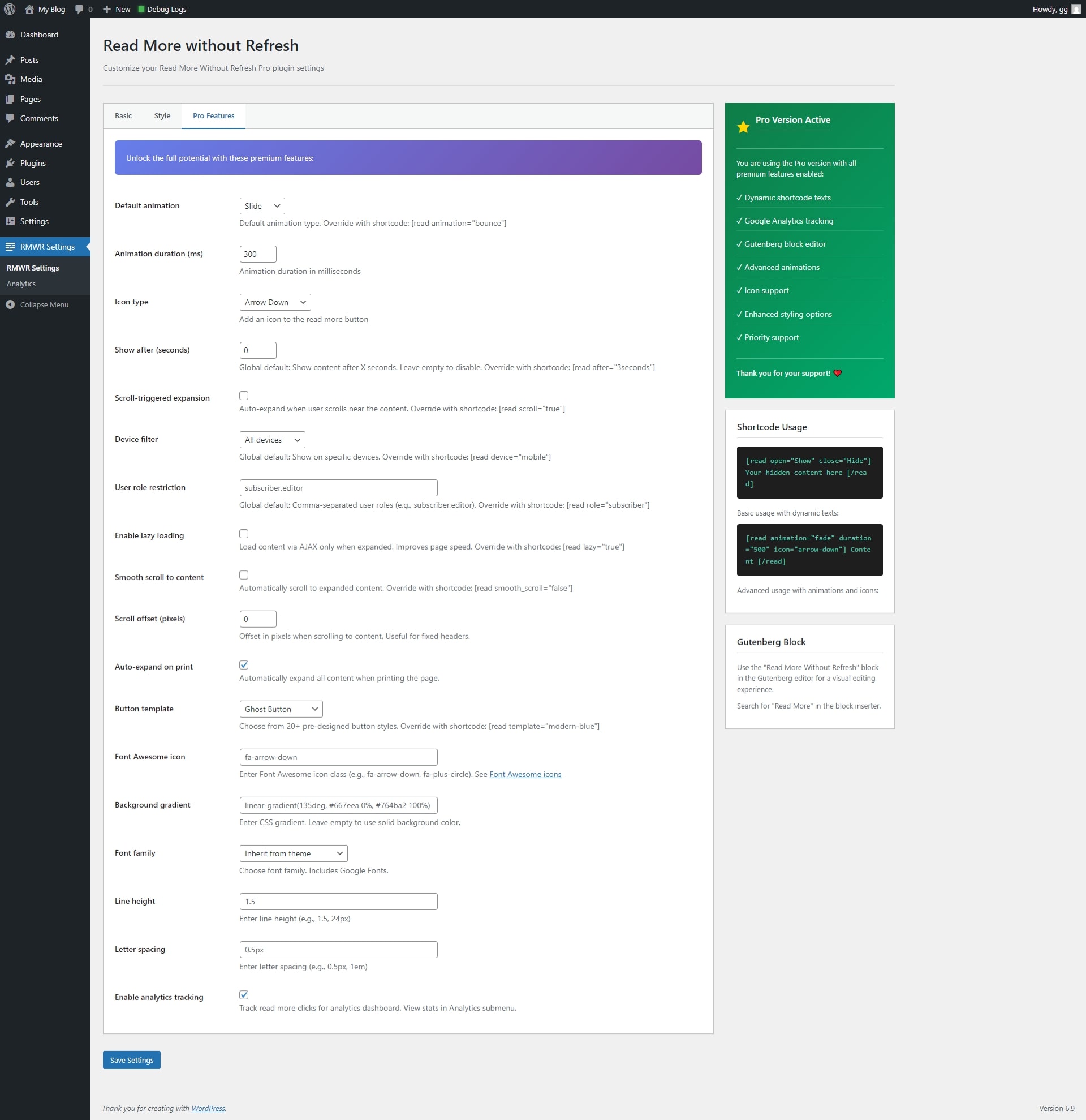 Pro Features visible in settings (v4.0.0)
