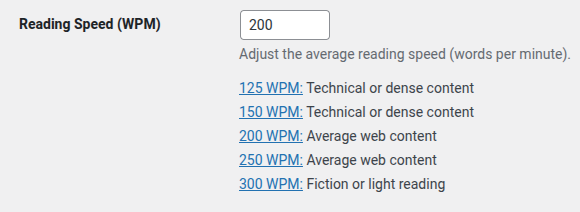 The WPM setting in Settings → Reading.