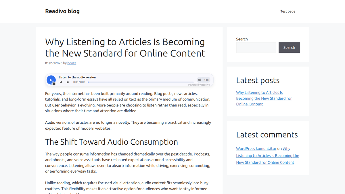 Player output on the frontend.
