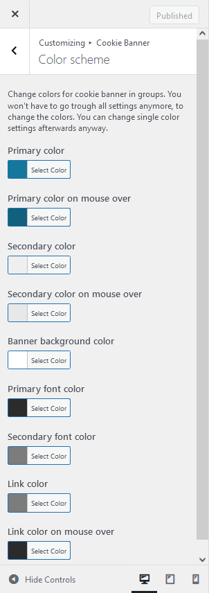 Color schemes settings