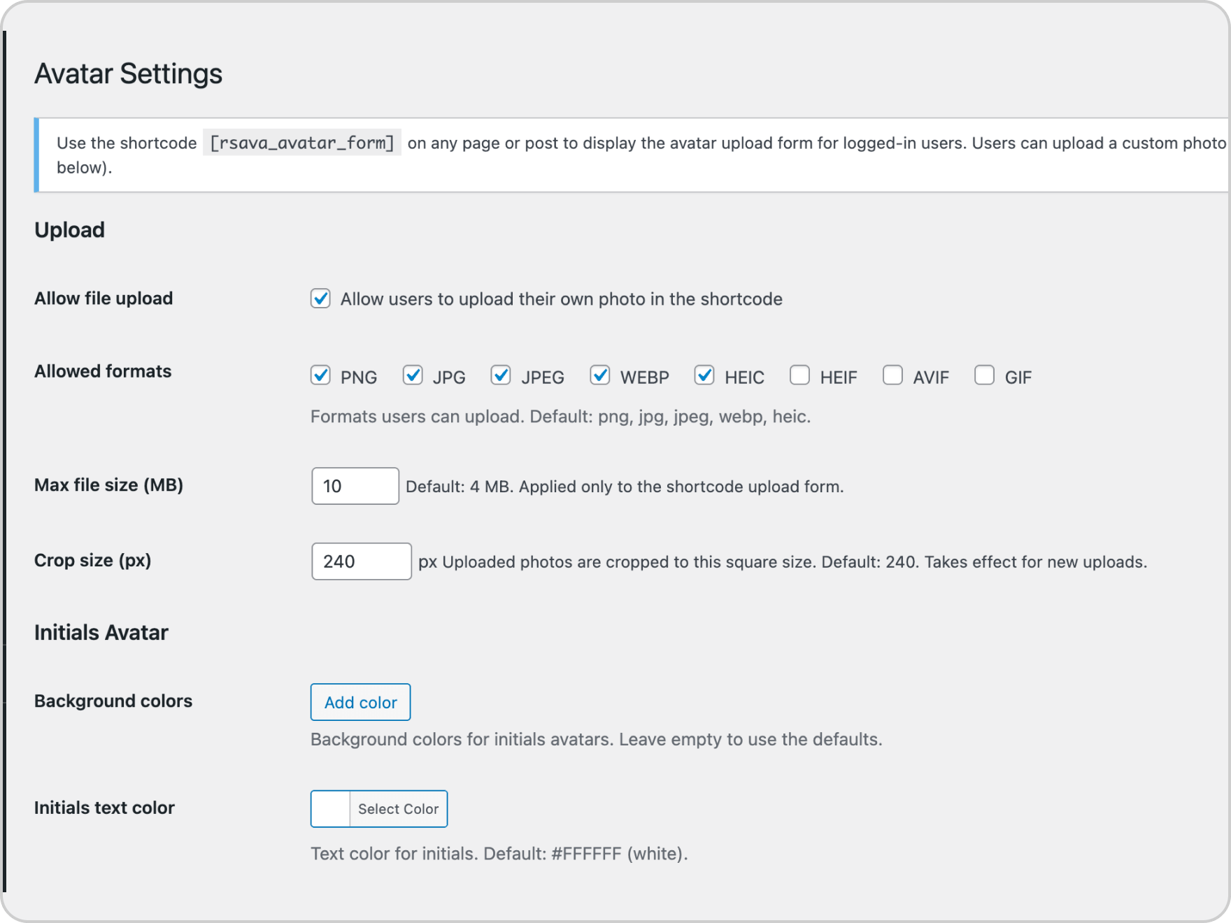 Plugin settings page.
