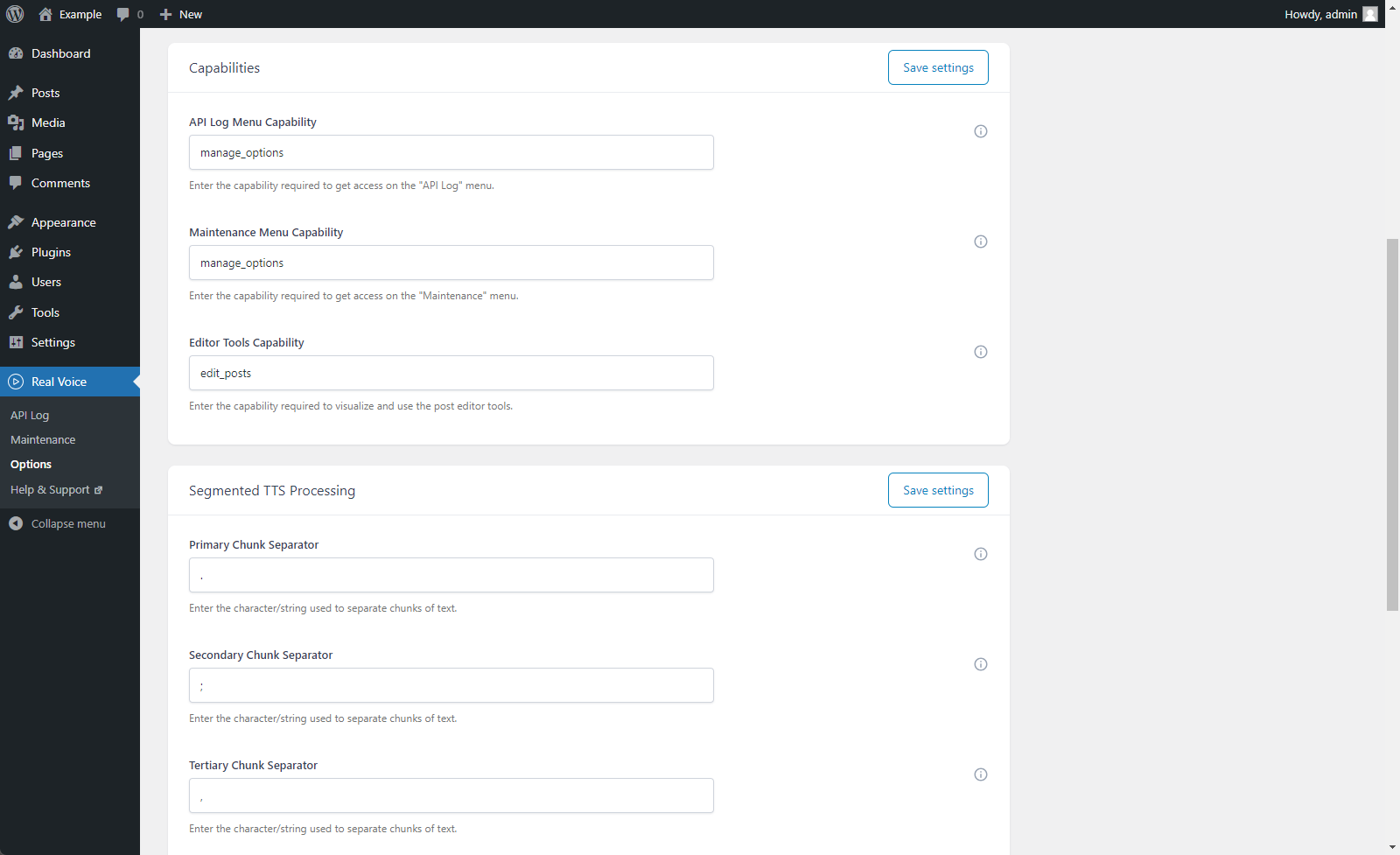 Options menu in the "SpeechSynthesis" section.