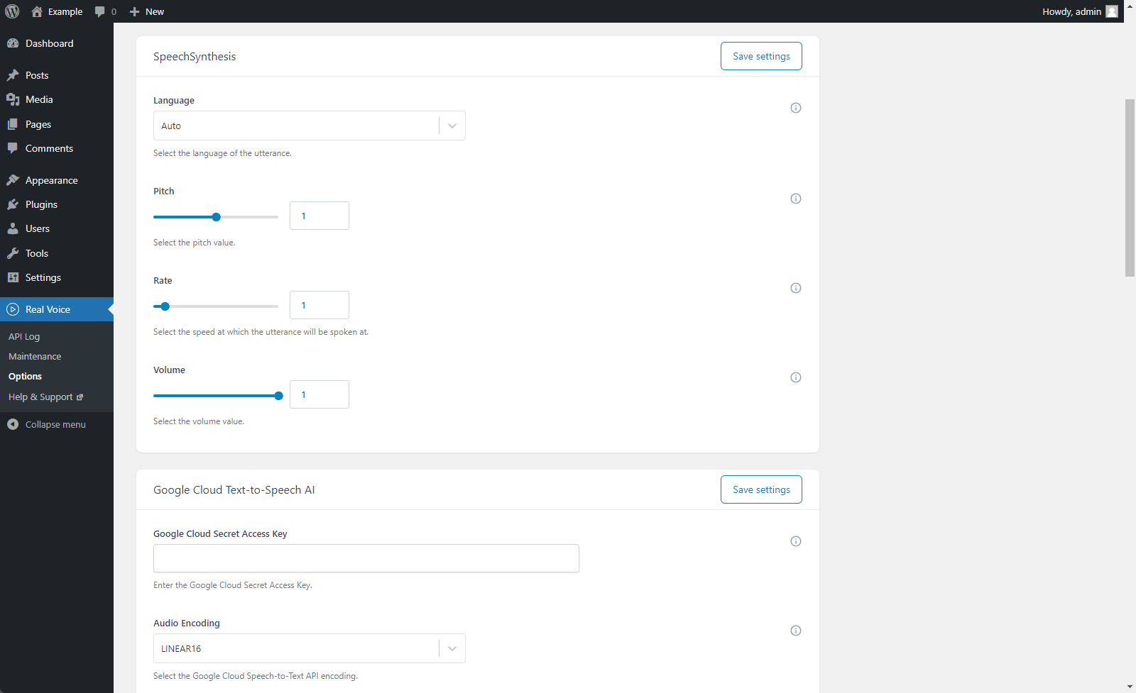 Options menu in the "Front-end Layout" section.