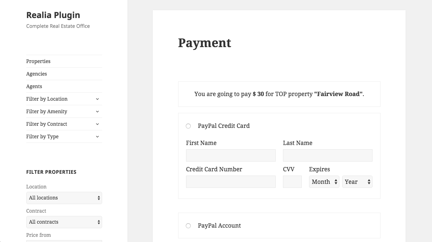 Payment page